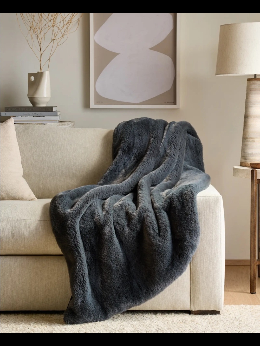 Quince Plush Faux Fur Throw Blanket - Charcoal Gray